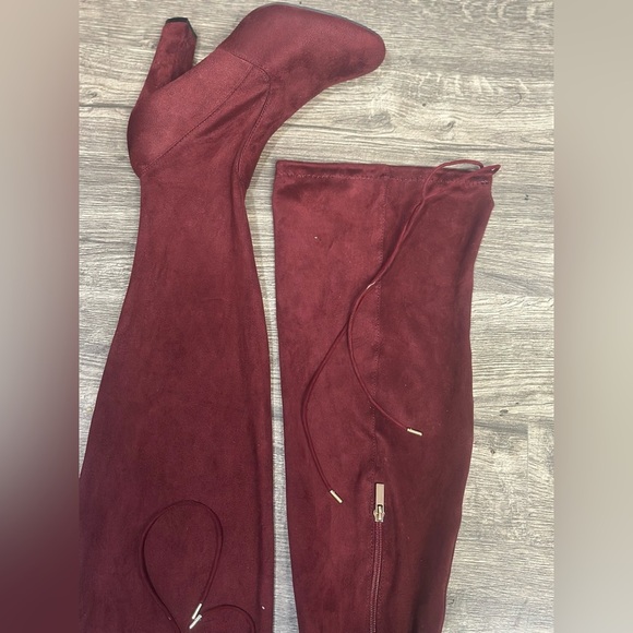 BAMBOO Red Over-the-Knee Boots with Suede Finish - Picture 6 of 10